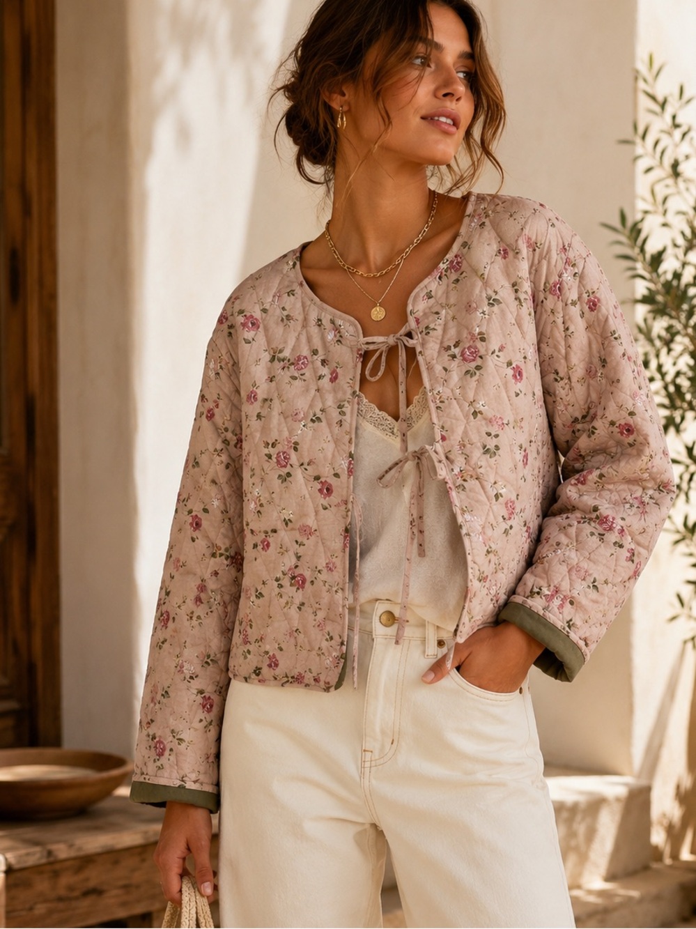 Anthropologie Avec Les Filles Floral Quilted Crop Jacket NWT XL Cottagecore Boho